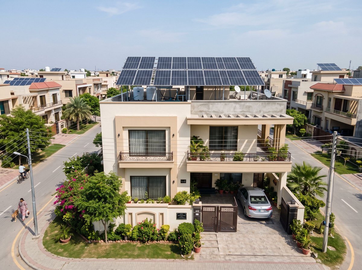 Home with rooftop solar installation